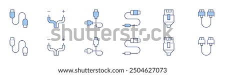 Cable icon set in two styles, Duotone and Thin Line style. Editable stroke. cable, lan, vga cable, usb cable.