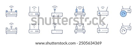 Router icon set in two styles, Duotone and Thin Line style. Editable stroke. wifi router, signal, router.