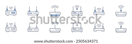 Router icon set in two styles, Duotone and Thin Line style. Editable stroke. wifi router, router, wifi, modem.