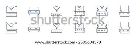 Router icon set in two styles, Duotone and Thin Line style. Editable stroke. wifi router, modem, router, wifi connection.