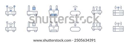 Router icon set in two styles, Duotone and Thin Line style. Editable stroke. router, wifi, wifi router, wireless router.