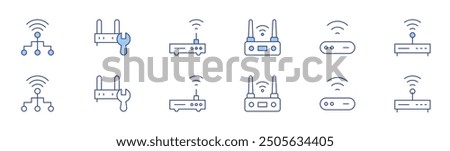 Router icon set in two styles, Duotone and Thin Line style. Editable stroke. connection, wifi router, router, wifi.