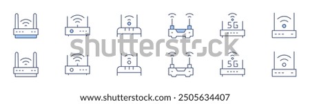 Router icon set in two styles, Duotone and Thin Line style. Editable stroke. modem, router, wifi, wifi router.