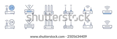 Router icon set in two styles, Duotone and Thin Line style. Editable stroke. router, wifi, wifi router, modem, internet service.