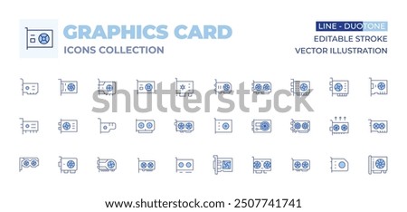 graphics card icons collection. Line Duotone style, editable stroke. graphic card, vga, gpu, computer, vga card, video, graphics.