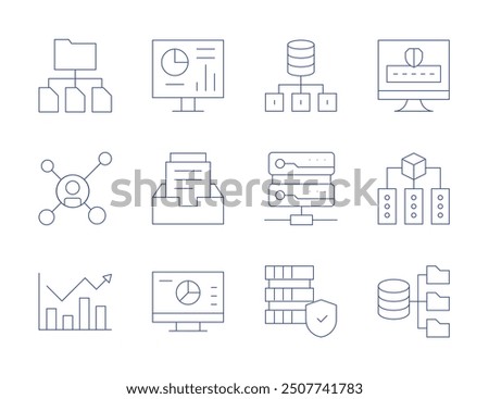 Data icons. Thin Line style, editable stroke. mining, collection, server, data protection, archive, analysis, team, analytics.