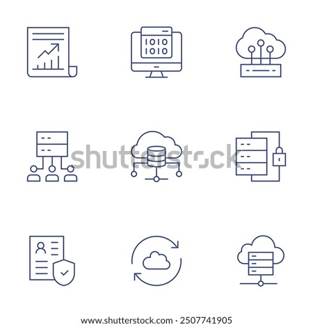 Data icons set. Thin Line style, editable stroke. analysis, storage, data security, cloud, protection, encryption, cloud database, sync.