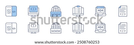 Programming icon set in two styles, Duotone and Thin Line style. Editable stroke. coding, usability, code, internet, Frame, file.