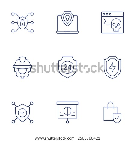 Security icons set. Thin Line style, editable stroke. laptop, terminal, security, shield, shopping online, file, engineering, antivirus.