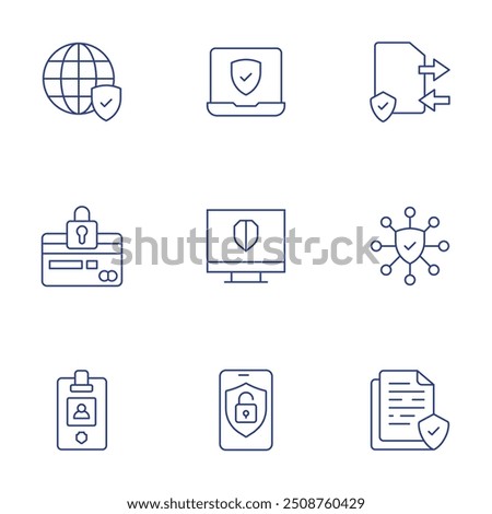 Security icons set. Thin Line style, editable stroke. internet, secure, transfer, credit card, cyber security, security, id card, protected.