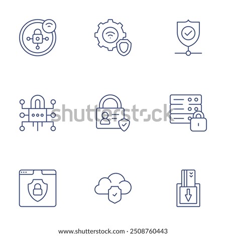 Security icons set. Thin Line style, editable stroke. cyber security, server, security, web security, cloud computing, card, web protection, lock, protection.