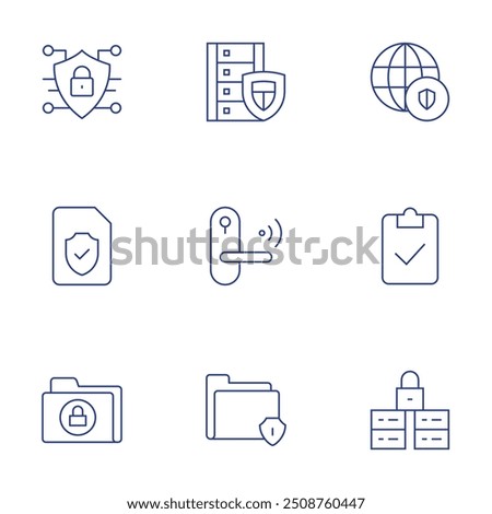 Security icons set. Thin Line style, editable stroke. data, network, cyber security, smart door, audit, insurance, protection, secure folder.