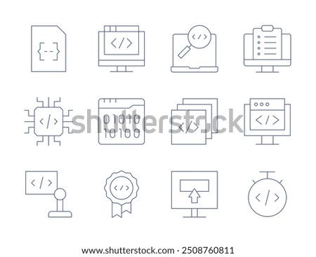 Programming icons. Thin Line style, editable stroke. file, coding, usability, software, programming, quality, binary code, cpu, layers, search, web.