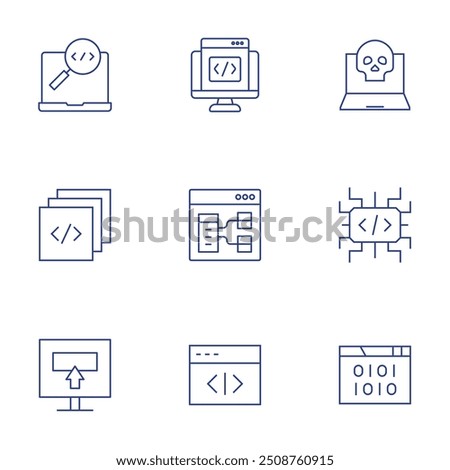 Programming icons set. Thin Line style, editable stroke. programming, coding, browser, cpu, binary code, danger, layers, search, web.