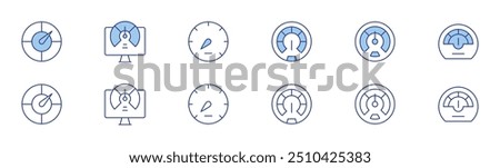 Speedometer icon set in two styles, Duotone and Thin Line style. Editable stroke. speedometer, productivity.