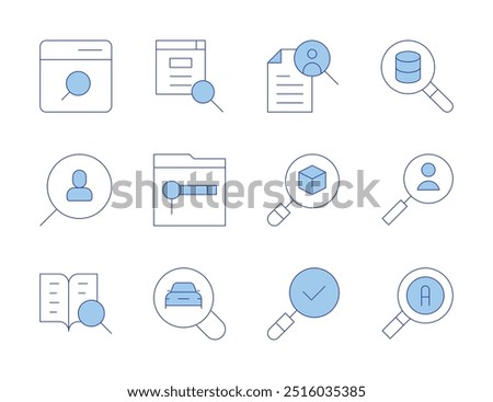 Search icons. Line Duotone style, editable stroke. website, search, advanced search, job search, searching, car.