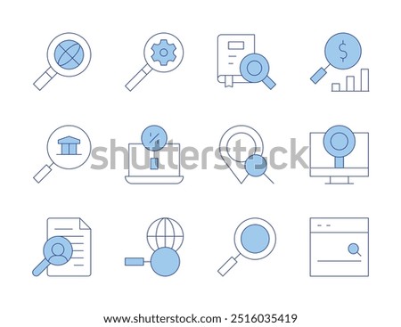 Search icons. Line Duotone style, editable stroke. cv, search engine, search, searching, magnifying glass.