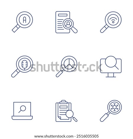 Search icons set. Thin Line style, editable stroke. computer, search, review, advanced search, searching, audit.