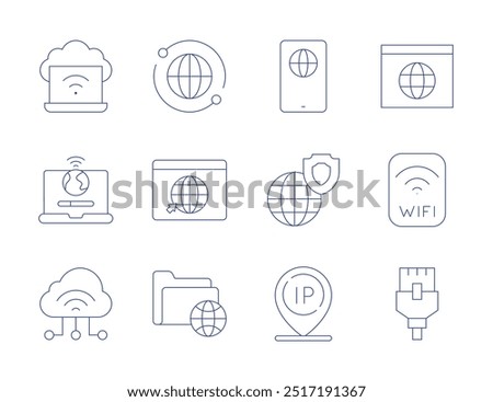 Internet icons. Thin Line style, editable stroke. global network, global, website, wifi, internet, iot, ip, network, network cable.