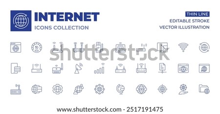 Internet icons collection. Thin Line icons, editable stroke. router, smartphone, web, wifi, wifi router, world, wifi signal, world globe, world wide web, share, target.