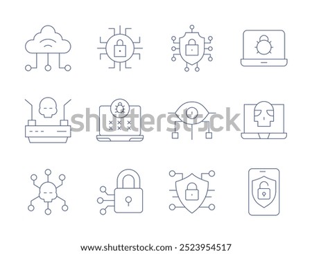 Cyber security icons. Thin Line style, editable stroke. cyber security, spyware, virtual, virus, wifi, browser, bug, cyber attack.