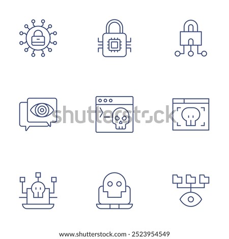 Cyber security icons set. Thin Line style, editable stroke. cyber security, spyware, terminal, threat, cybersecurity threats, spy, cyber.