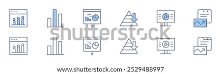 Statistics icon set in two styles, Duotone and Thin Line style. Editable stroke. maslow pyramid, analytics, bar chart, chart.