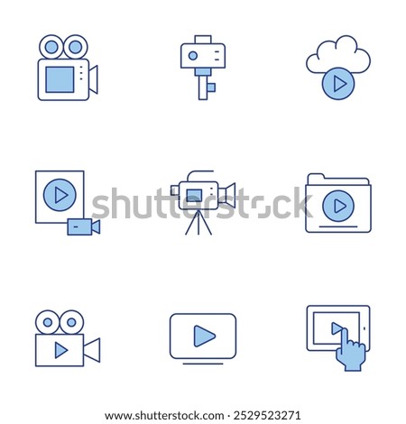 Video icons set. Line Duotone style, editable stroke. tablet, cloud, video folder, video, video camera.