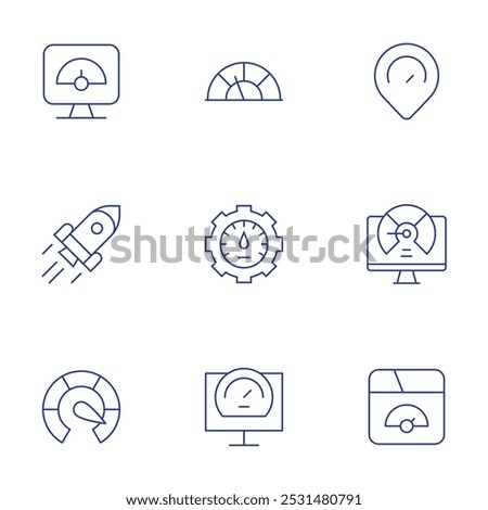 Speed icons set. Thin Line style, editable stroke. optimization, rocket, speed, placeholder, slow speed, speedometer.