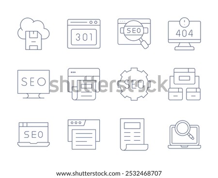 Seo icons. Thin Line style, editable stroke. error, article, backlink, browser, save file, search, seo, seo and web, seo report.