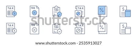 Tax icon set in two styles, Duotone and Thin Line style. Editable stroke. tax, receipt, accounting.