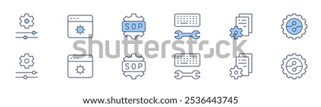 Configuration icon set in two styles, Duotone and Thin Line style. Editable stroke. keyboard, gear, digitalization, cogwheel, settings, sop.