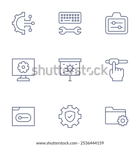 Configuration icons set. Thin Line style, editable stroke. adjust, configuration, data management, keyboard, presentation, setting, settings, slider.