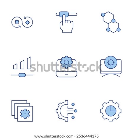 Configuration icons set. Line Duotone style, editable stroke. configuration, gear, layers, settings, volume, devops, bond.