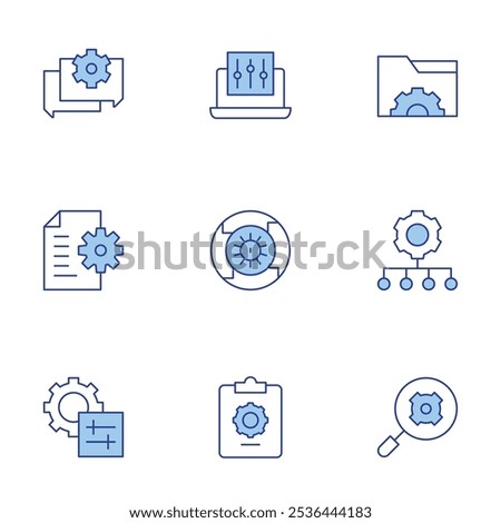 Configuration icons set. Line Duotone style, editable stroke. chat, settings, server, folder, clipboard, document, iteration, integration.