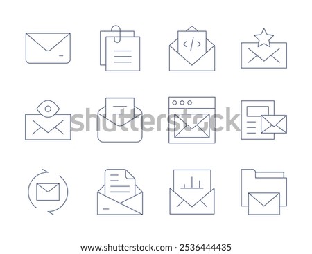 Mail icons. Thin Line style, editable stroke. attachment, email, email marketing, folder, mail.