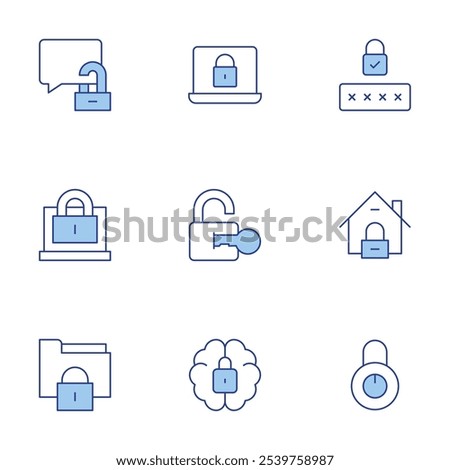 Lock icons set. Line Duotone style, editable stroke. lock, laptop, folder, house, password.