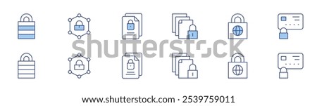 Lock icon set in two styles, Duotone and Thin Line style. Editable stroke. padlock, document, lock, access, file, locked card.