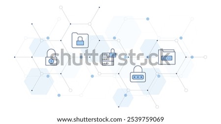 Lock Banner Vector Illustration with Icon Style in Between. Line Duotone icon. Containing pin code, folder, lock, padlock.