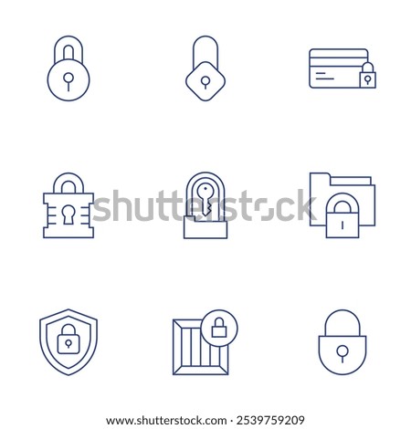 Lock icons set. Thin Line style, editable stroke. credit card, folder, lock, padlock, protection.