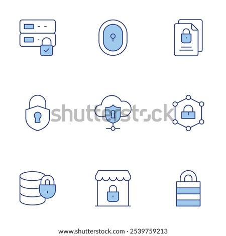 Lock icons set. Line Duotone style, editable stroke. padlock, access, file, lock, protection, server, shop.