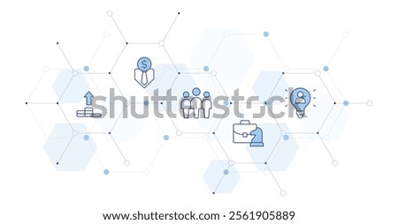 Business Banner Vector Illustration with Icon Style in Between. Line Duotone icon. Containing team leader, interest rate, briefcase, business man, user.