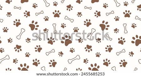 Dog, cat paw and bone seamless pattern vector illustration. Animal, pet, wallpaper, white, background