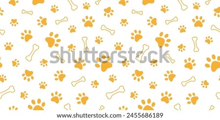 Dog, cat paw and bone seamless pattern vector illustration. Animal, pet, wallpaper, white, background