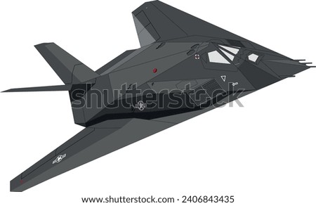 Lockheed F-117 NightHawk Stealth Bomber Banking to Right Side Vector Drawing