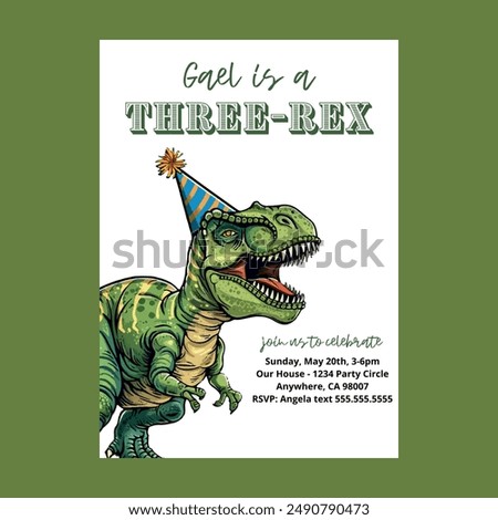 Three Rex Dinosaur Birthday Invitation