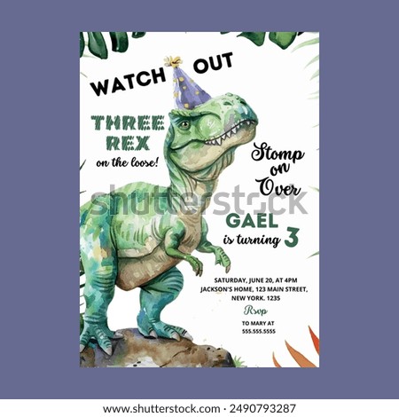 Jungle Dinosaur Three rex Invitation