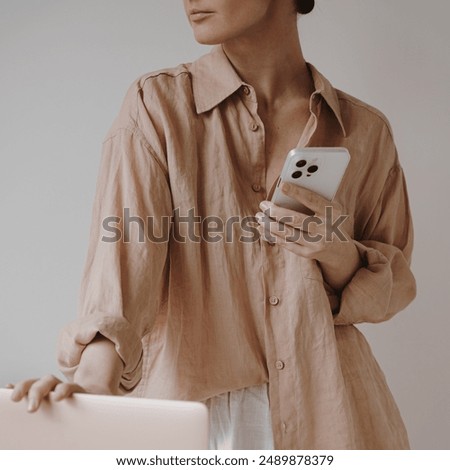 Similar – Image, Stock Photo Delicate woman in beige bodysuit in studio