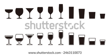 Set of icons of various drink glasses