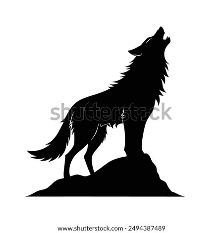 Silhouette of a howling wolf, white background